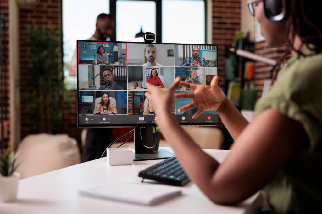 Team on a video call powered by reliable Bluespan business internet