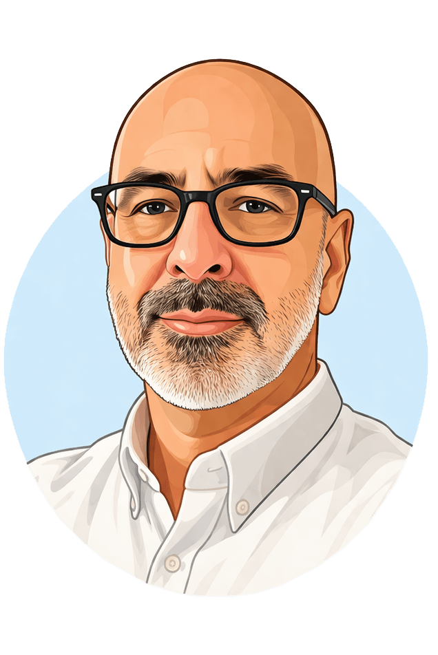 Illustrated portrait of Greg Mingus, Bluespan Chief Technology Officer