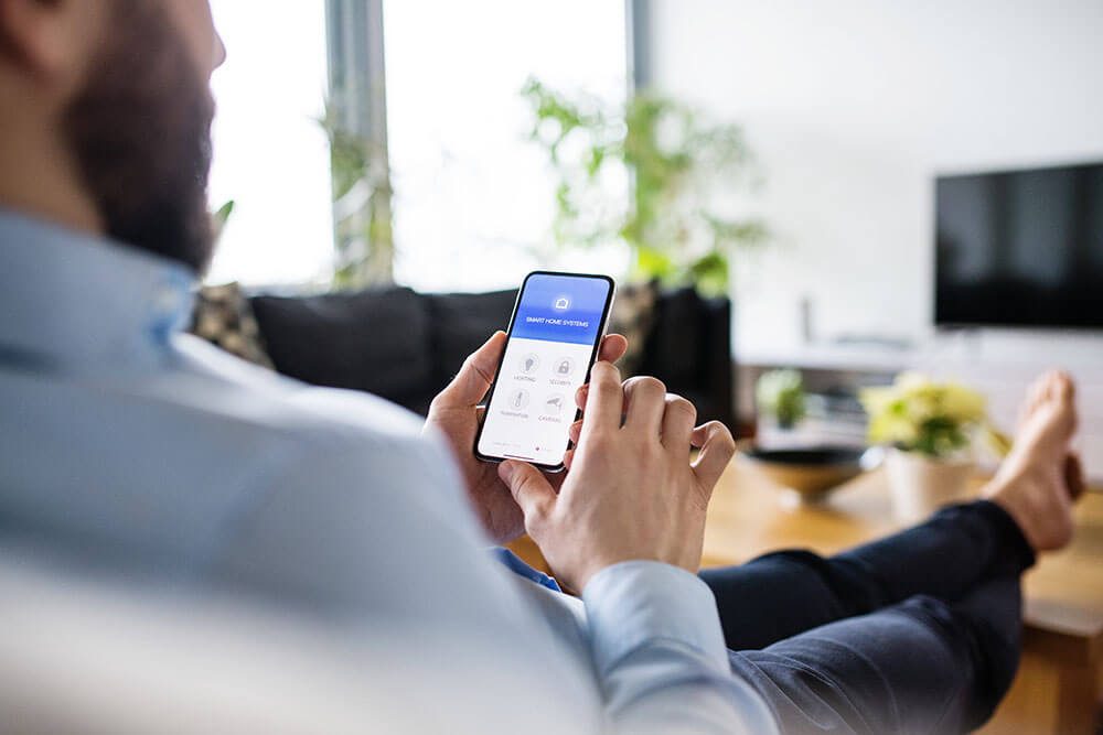 Smart home app controlling devices through home internet and smart home connectivity