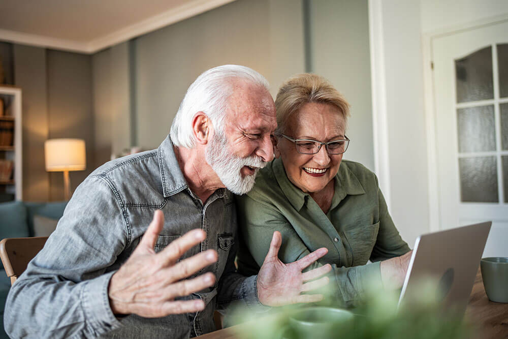 Grandparents connecting with family through smart home connectivity and home internet